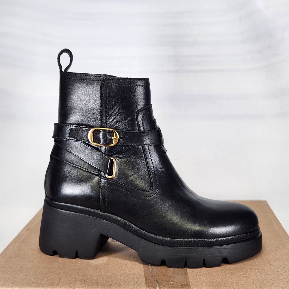 Steve Madden Colletta Boots Womens Size 5.5 Black Leather Lug Sole Ankle Booties
